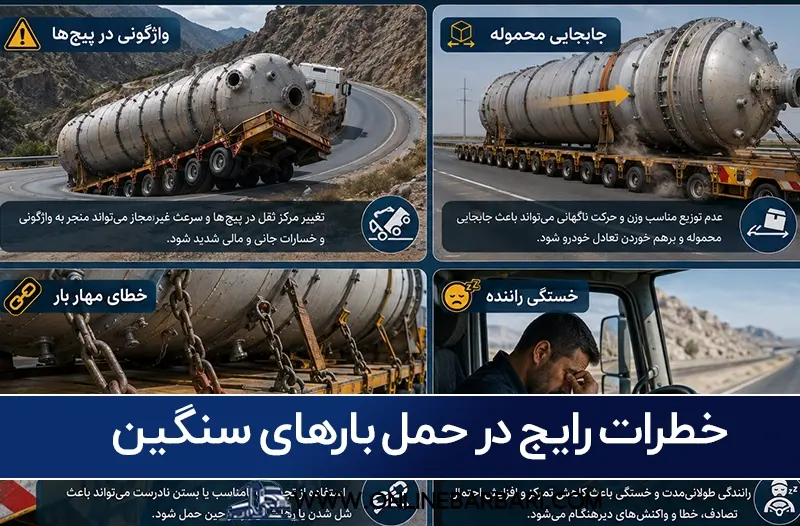 خطرات و چالش های حمل بار فوق سنگین